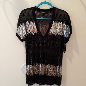NWT Sequin Deep V-Neck Top